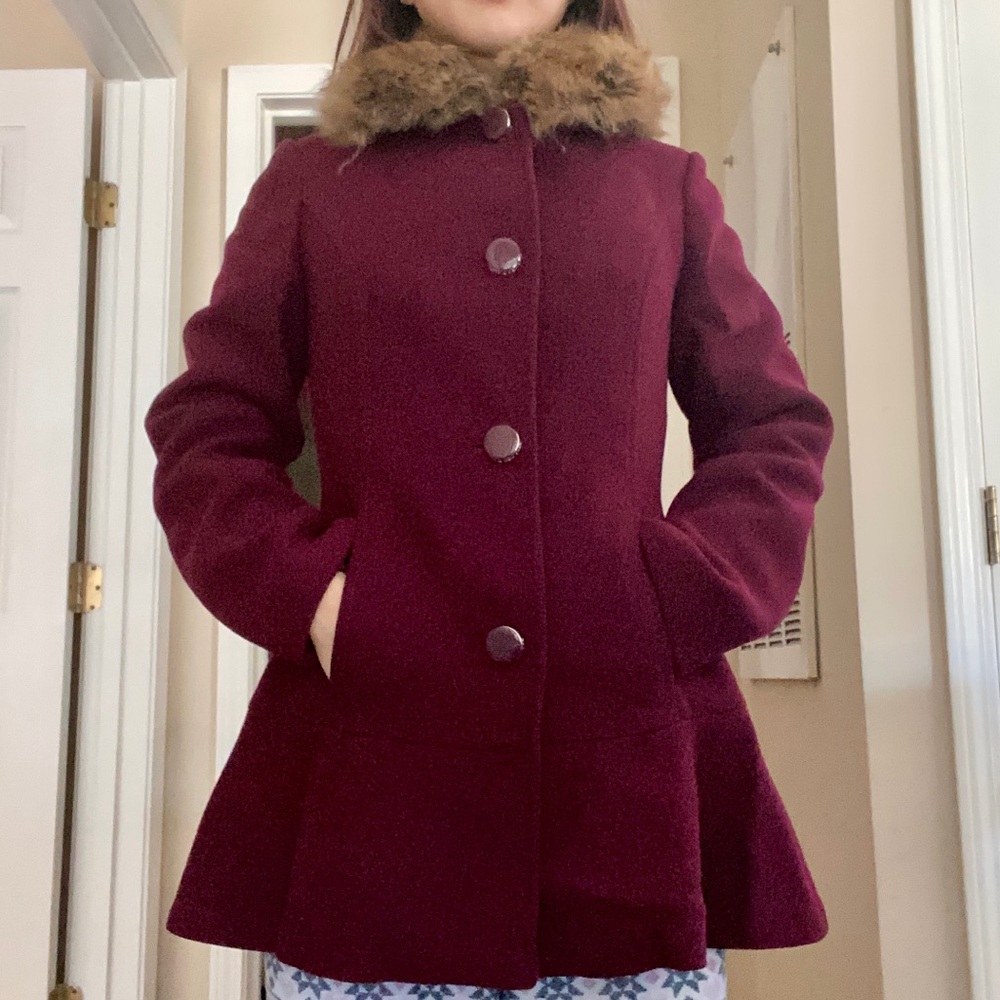 Kate Spade faux fux collar pea coat